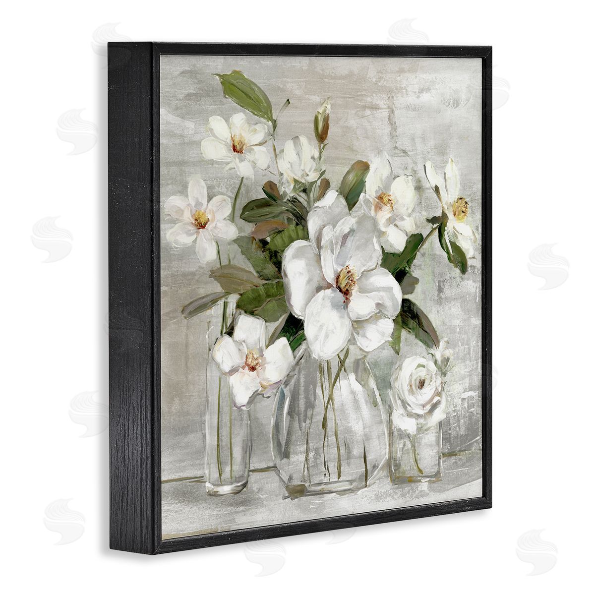 Sally Swatland Blooming White Florals Distressed Painting Country Still Life Black Framed Glicee Wall Art Print