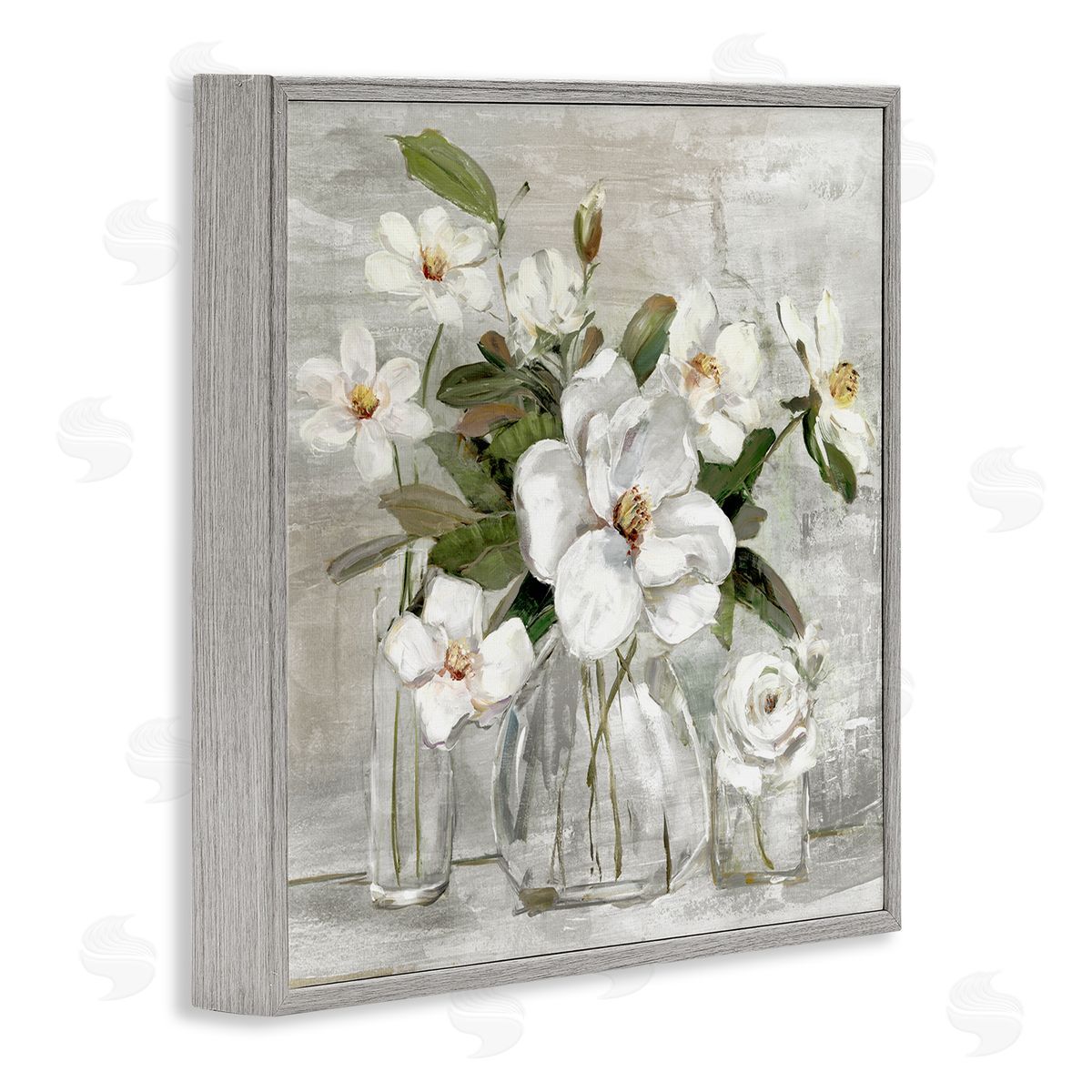 Sally Swatland Blooming White Florals Distressed Painting Country Still Life Gray Framed Glicee Wall Art Print