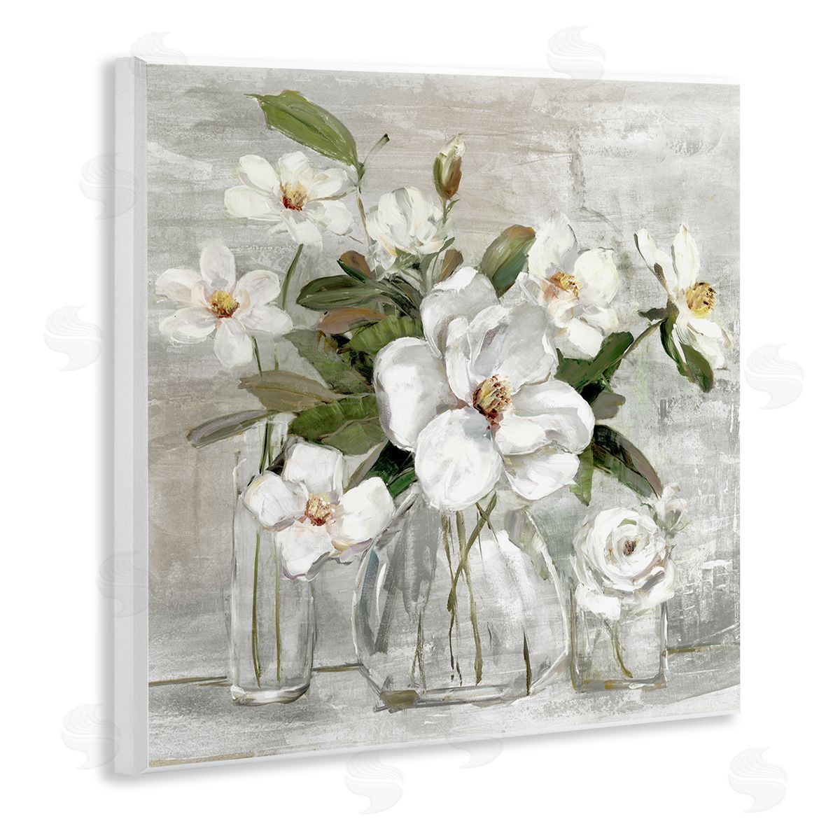 Sally Swatland Blooming White Florals Distressed Painting Country Still Life Wooden Wall Plaque Art Print