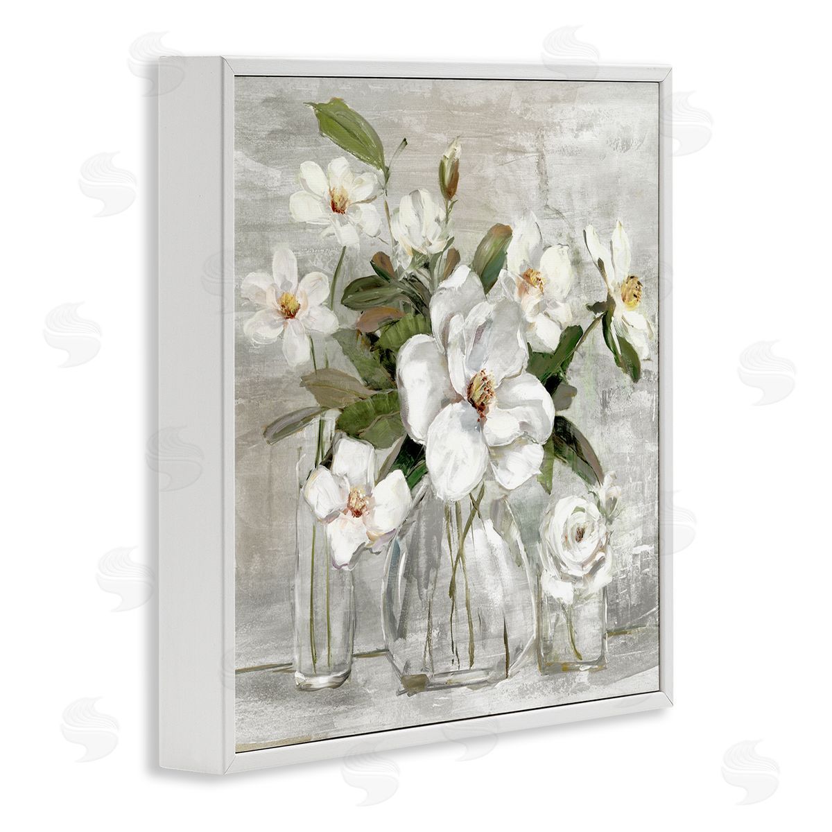Sally Swatland Blooming White Florals Distressed Painting Country Still Life White Framed Glicee Wall Art Print