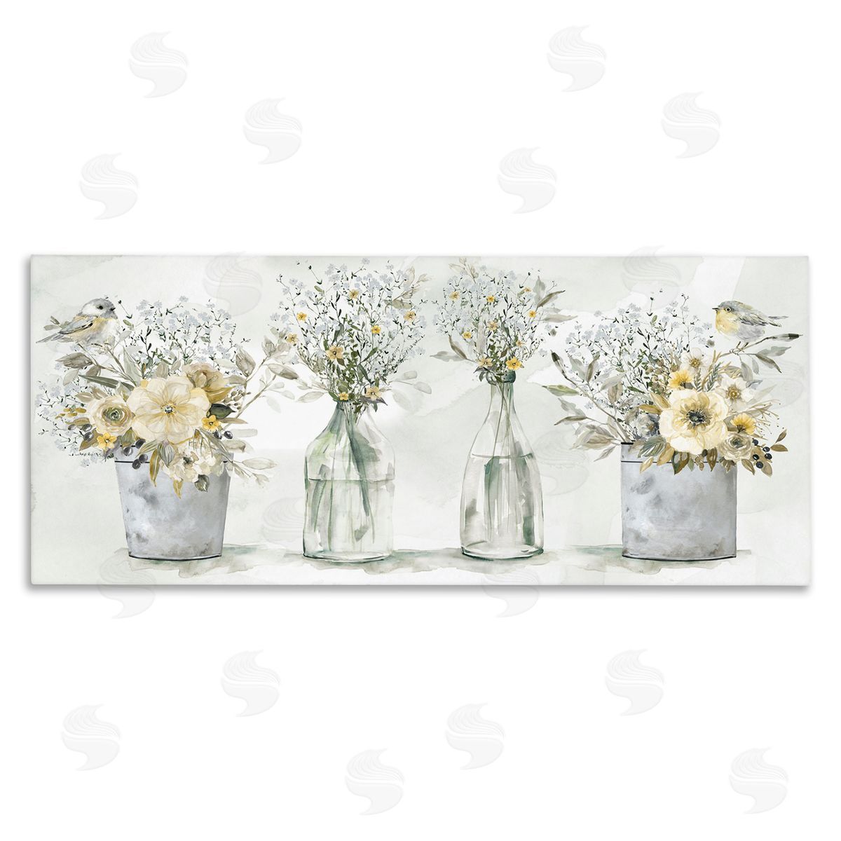 Songbirds with Floral Bouquets Canvas Wall Art, Home Decor by Carol Robinson