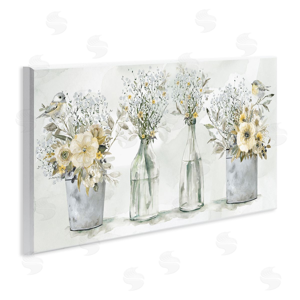 Songbirds with Floral Bouquets Wood Plaque Wall Art, Home Decor by Carol Robinson