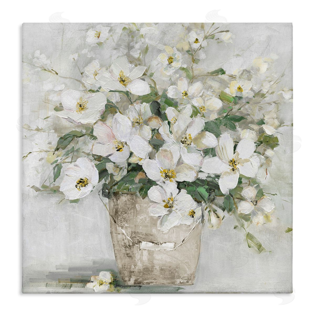 Sally Swatland Farmhouse Poppies Floral Blossom Bouquet Country Bucket Stretched Canvas Wall Art Print