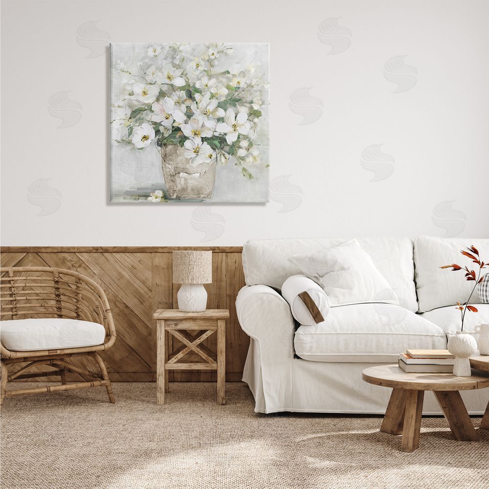 Sally Swatland Farmhouse Poppies Floral Blossom Bouquet Country Bucket Canvas Wall Art in Room