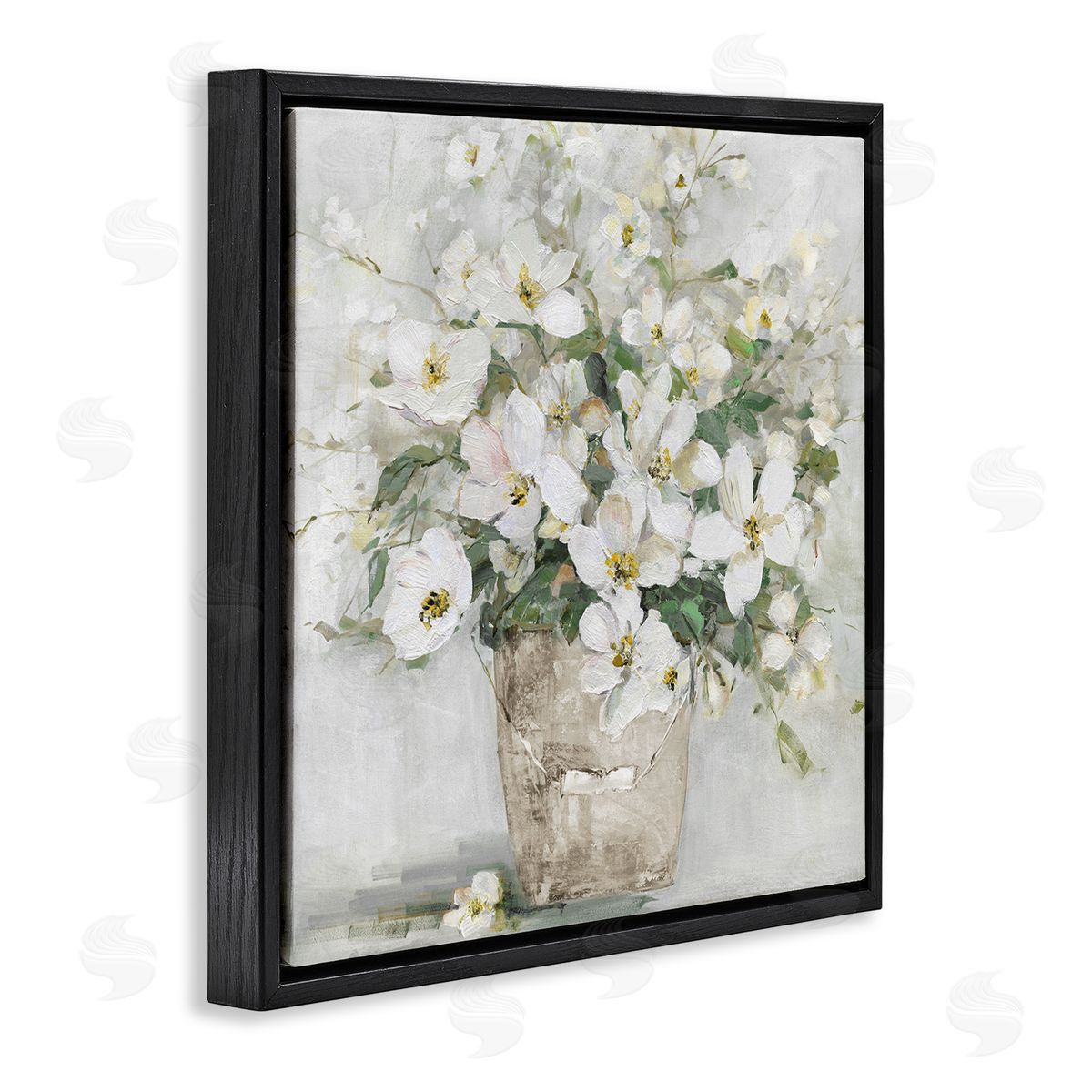 Sally Swatland Farmhouse Poppies Floral Blossom Bouquet Country Bucket Black Floating Frame Canvas Wall Art Print