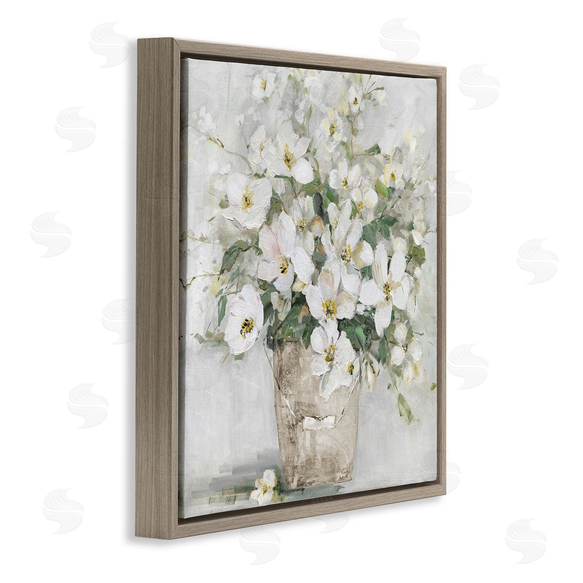 Sally Swatland Farmhouse Poppies Floral Blossom Bouquet Country Bucket Brown Floating Frame Canvas Wall Art Print