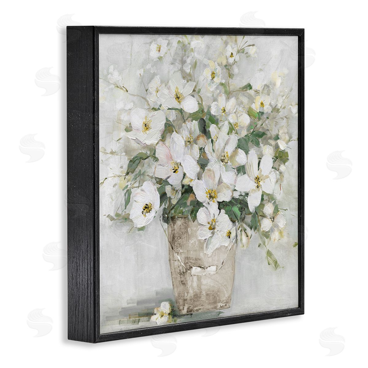 Sally Swatland Farmhouse Poppies Floral Blossom Bouquet Country Bucket Black Framed Glicee Wall Art Print