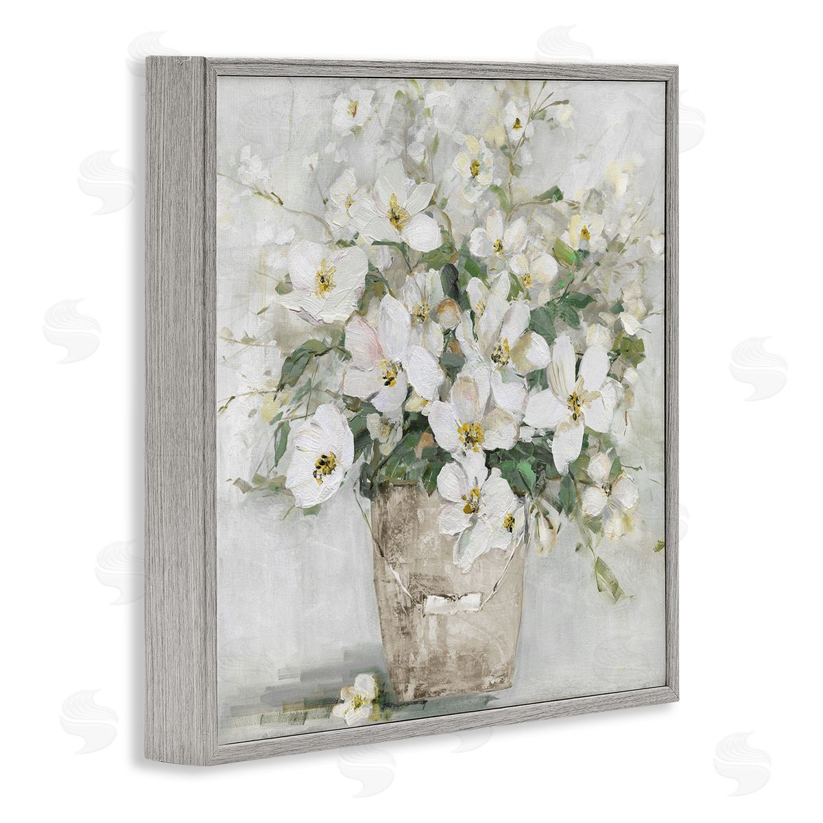 Sally Swatland Farmhouse Poppies Floral Blossom Bouquet Country Bucket Gray Framed Glicee Wall Art Print