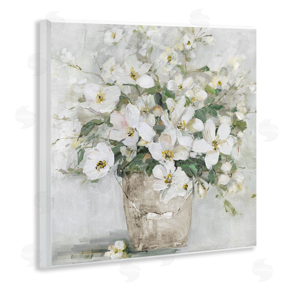 Sally Swatland Farmhouse Poppies Floral Blossom Bouquet Country Bucket Wooden Wall Plaque Art Print