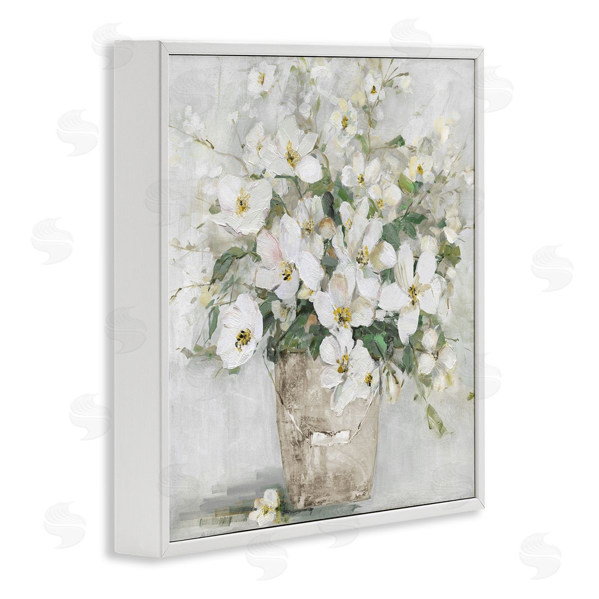 Sally Swatland Farmhouse Poppies Floral Blossom Bouquet Country Bucket White Framed Glicee Wall Art Print