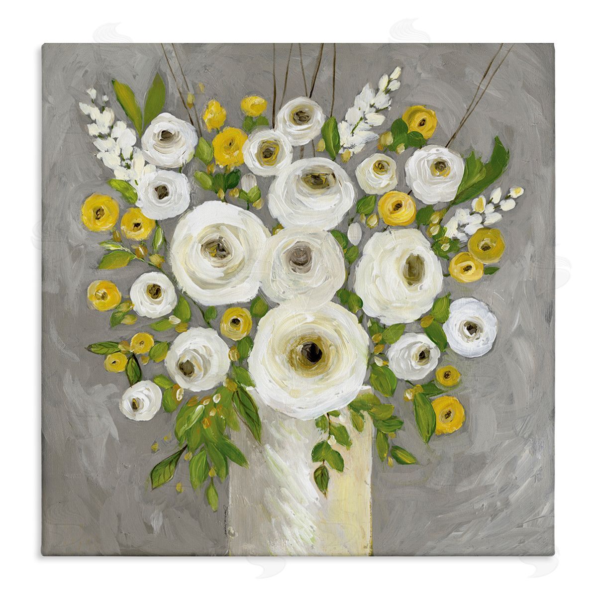 Stephanie Workman Marrott Abstract Ranunculus Floral Bouquet Yellow White Country Flowers Stretched Canvas Wall Art Print