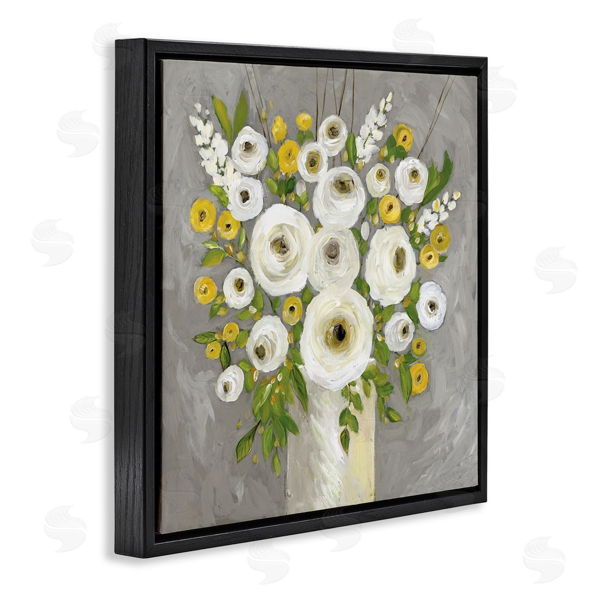 Stephanie Workman Marrott Abstract Ranunculus Floral Bouquet Yellow White Country Flowers Black Floating Frame Canvas Wall Art Print