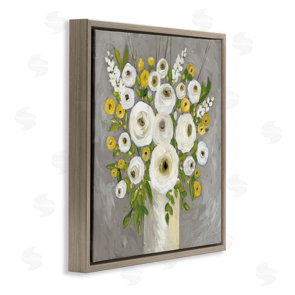 Stephanie Workman Marrott Abstract Ranunculus Floral Bouquet Yellow White Country Flowers Brown Floating Frame Canvas Wall Art Print