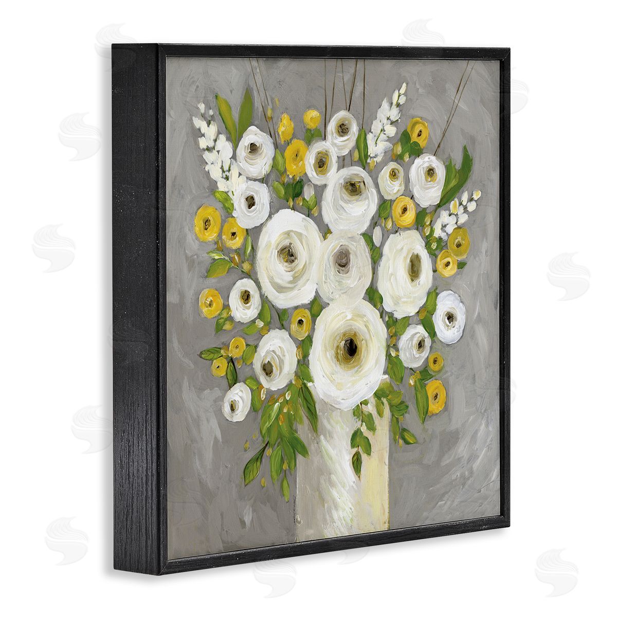 Stephanie Workman Marrott Abstract Ranunculus Floral Bouquet Yellow White Country Flowers Black Framed Glicee Wall Art Print