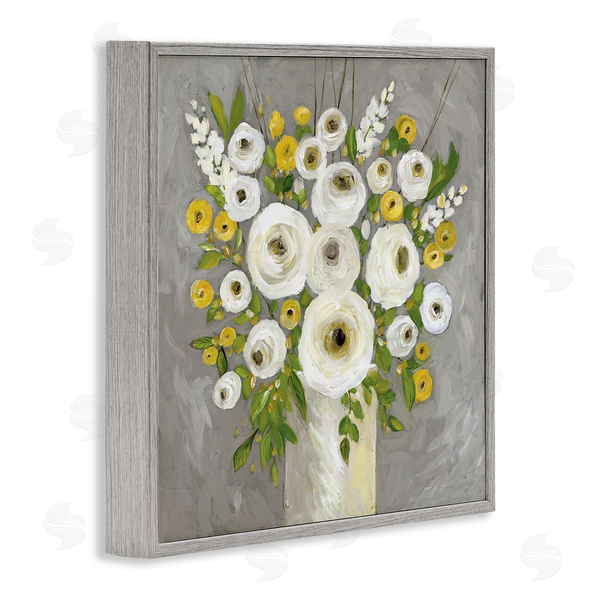 Stephanie Workman Marrott Abstract Ranunculus Floral Bouquet Yellow White Country Flowers Gray Framed Glicee Wall Art Print