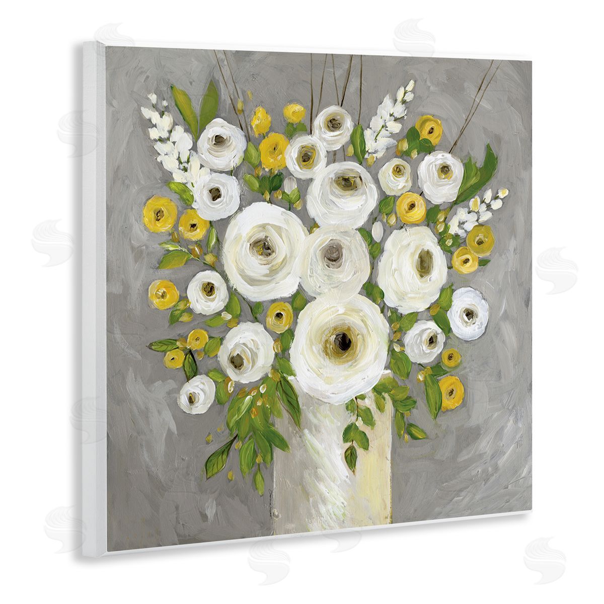 Stephanie Workman Marrott Abstract Ranunculus Floral Bouquet Yellow White Country Flowers Wooden Wall Plaque Art Print