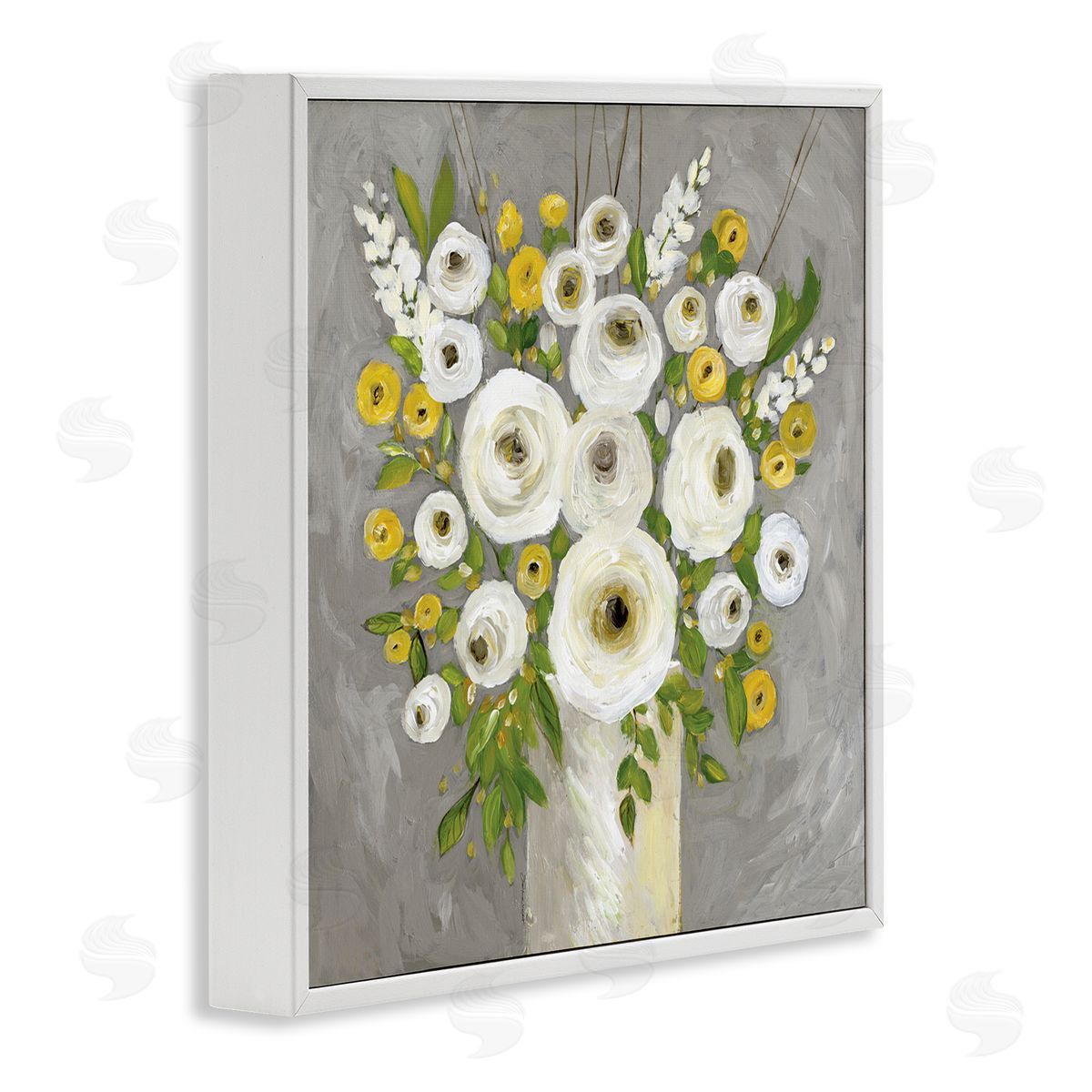 Stephanie Workman Marrott Abstract Ranunculus Floral Bouquet Yellow White Country Flowers White Framed Glicee Wall Art Print