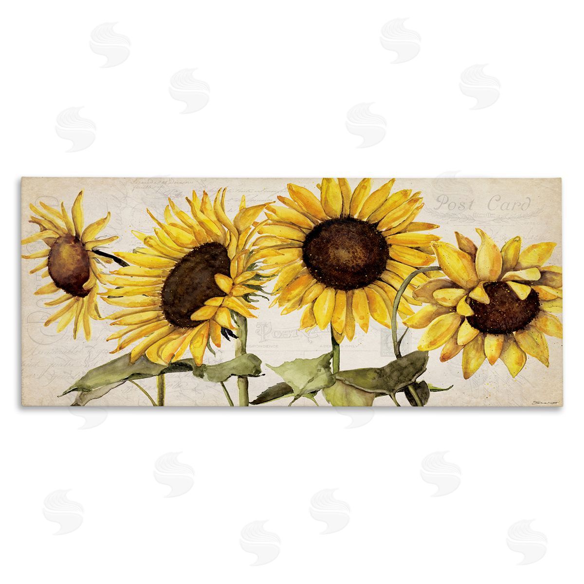 Stephanie Workman Marrott Summer Sunflower Florals Vintage Postcard Text Pattern