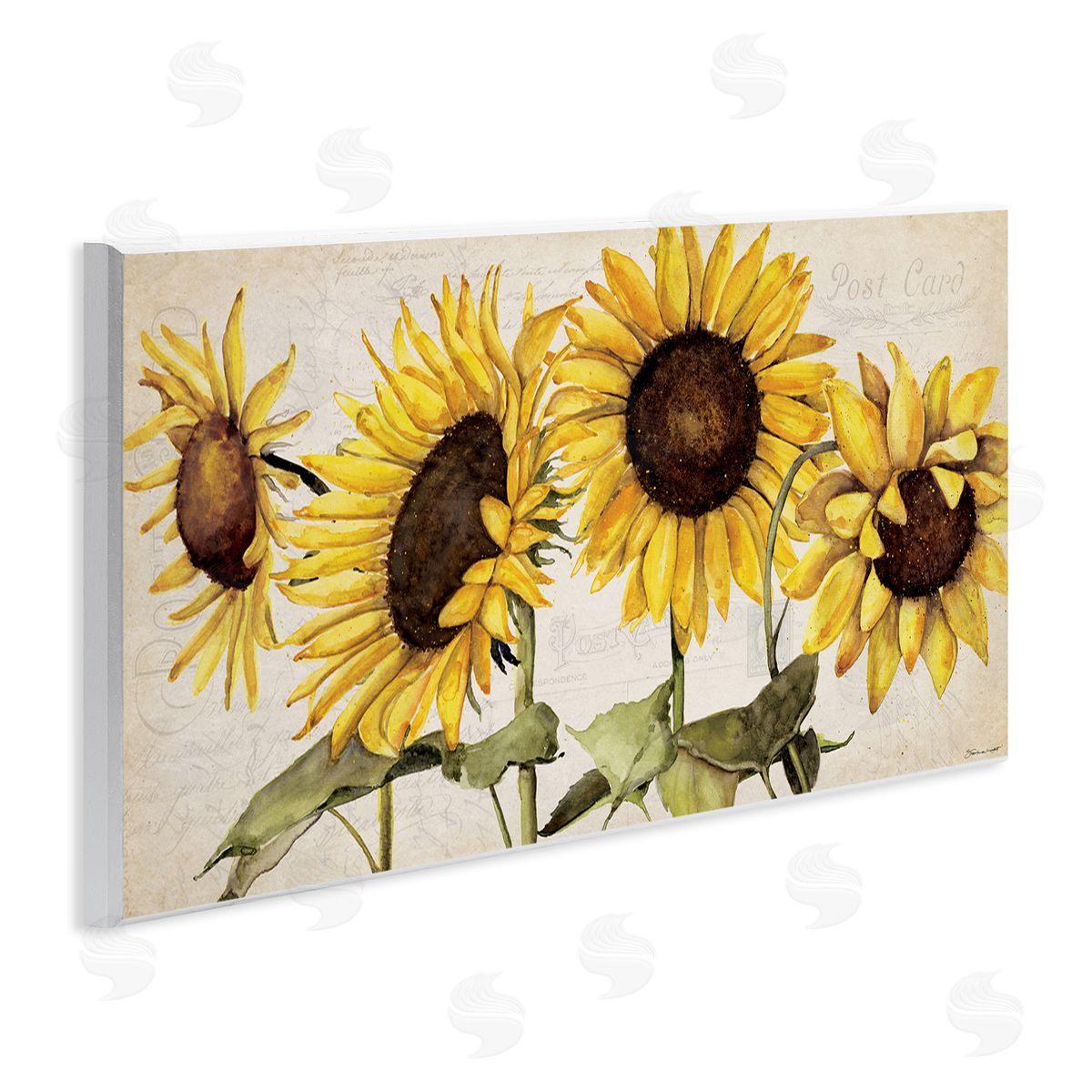 Stephanie Workman Marrott Summer Sunflower Florals Vintage Postcard Text Pattern