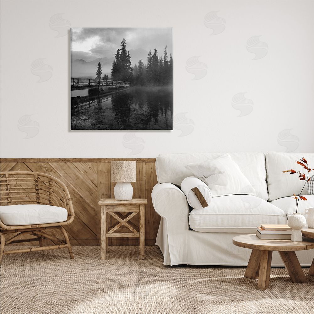 Daniel Sproul Foggy Lake Water Sky Misty Forest Rustic Photography Canvas Wall Art in Room