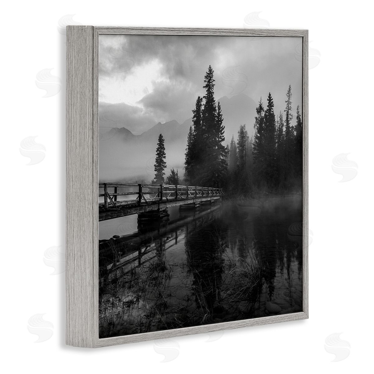 Daniel Sproul Foggy Lake Water Sky Misty Forest Rustic Photography Gray Framed Glicee Wall Art Print