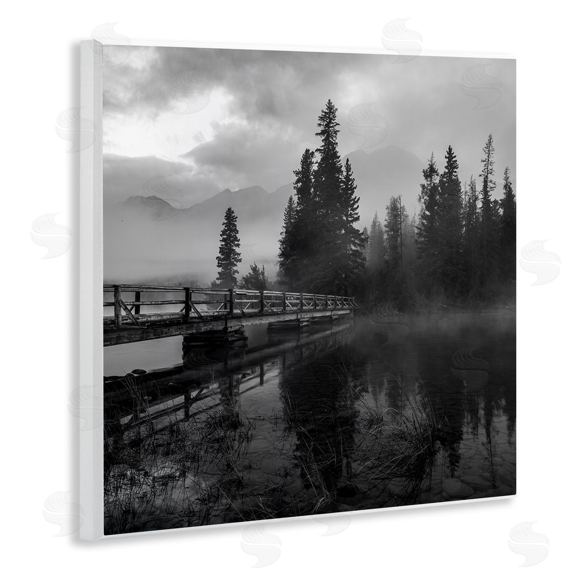 Daniel Sproul Foggy Lake Water Sky Misty Forest Rustic Photography Wooden Wall Plaque Art Print