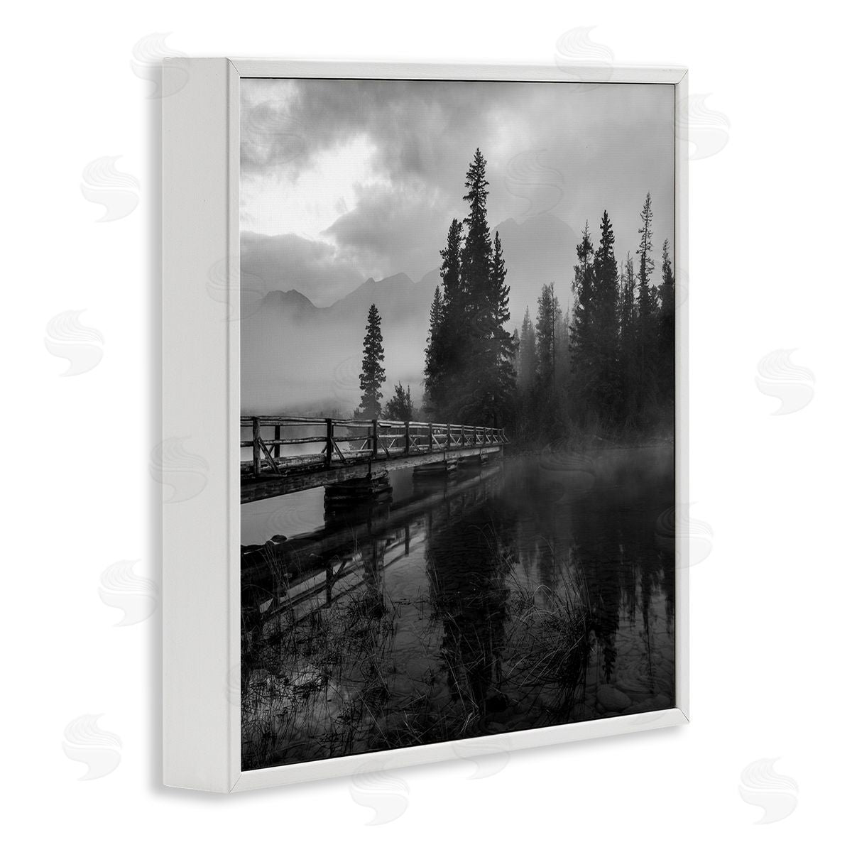 Daniel Sproul Foggy Lake Water Sky Misty Forest Rustic Photography White Framed Glicee Wall Art Print