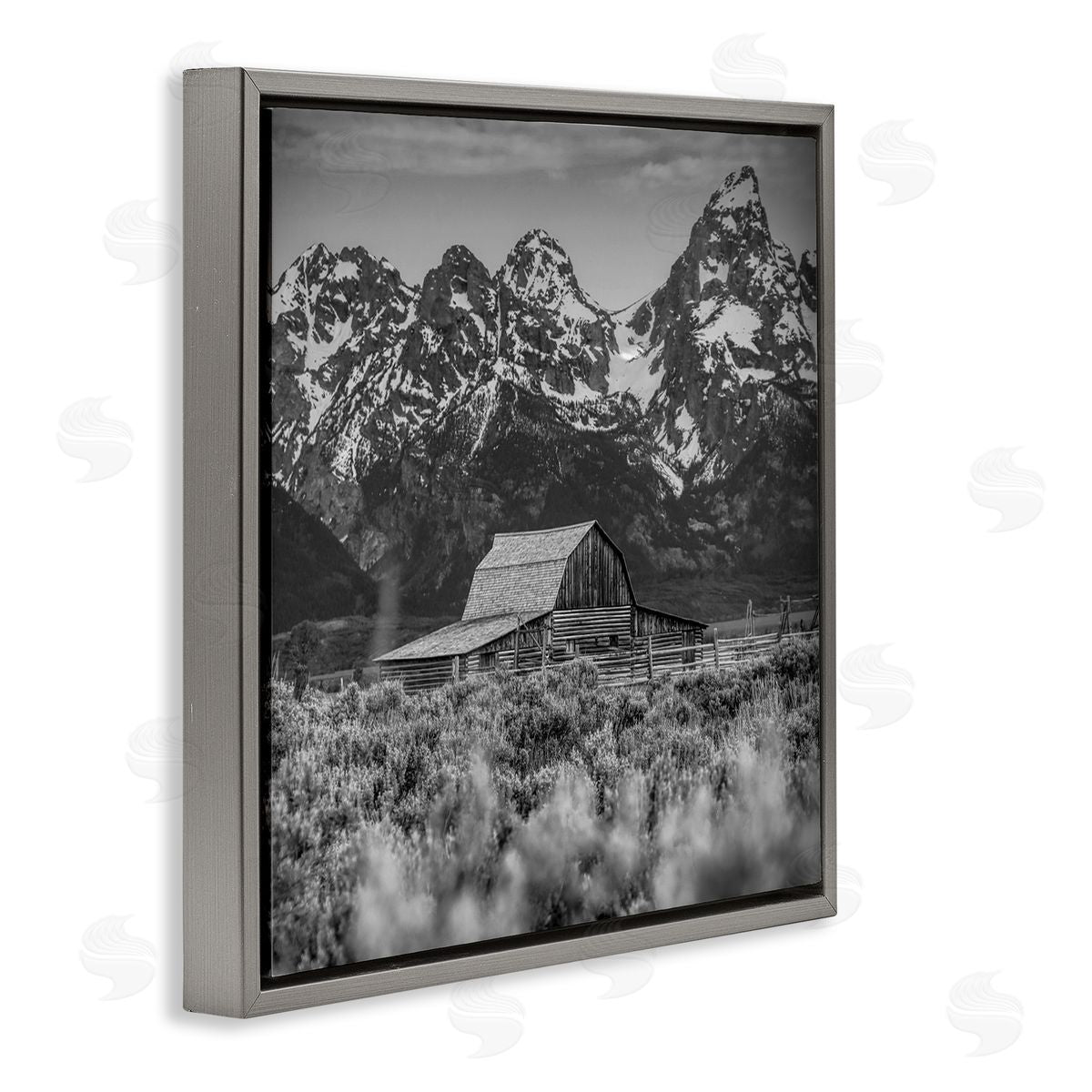 Daniel Sproul Farm Barn Mountain Landscape Rural Countryside Photography Gray Floating Frame Canvas Wall Art Print
