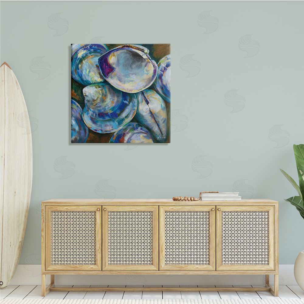 Jeanette Vertentes Modern Clam Shells Coastal Invertebrate Seashell Expressive Painting Canvas Wall Art in Room