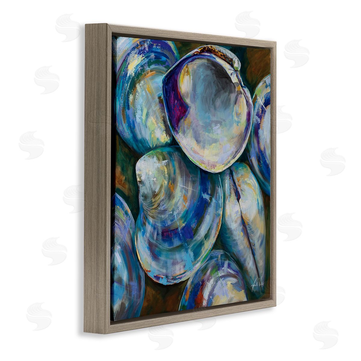 Jeanette Vertentes Modern Clam Shells Coastal Invertebrate Seashell Expressive Painting Brown Floating Frame Canvas Wall Art Print