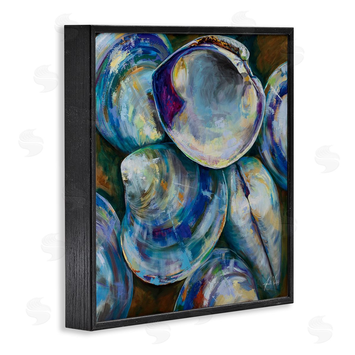 Jeanette Vertentes Modern Clam Shells Coastal Invertebrate Seashell Expressive Painting Black Framed Glicee Wall Art Print