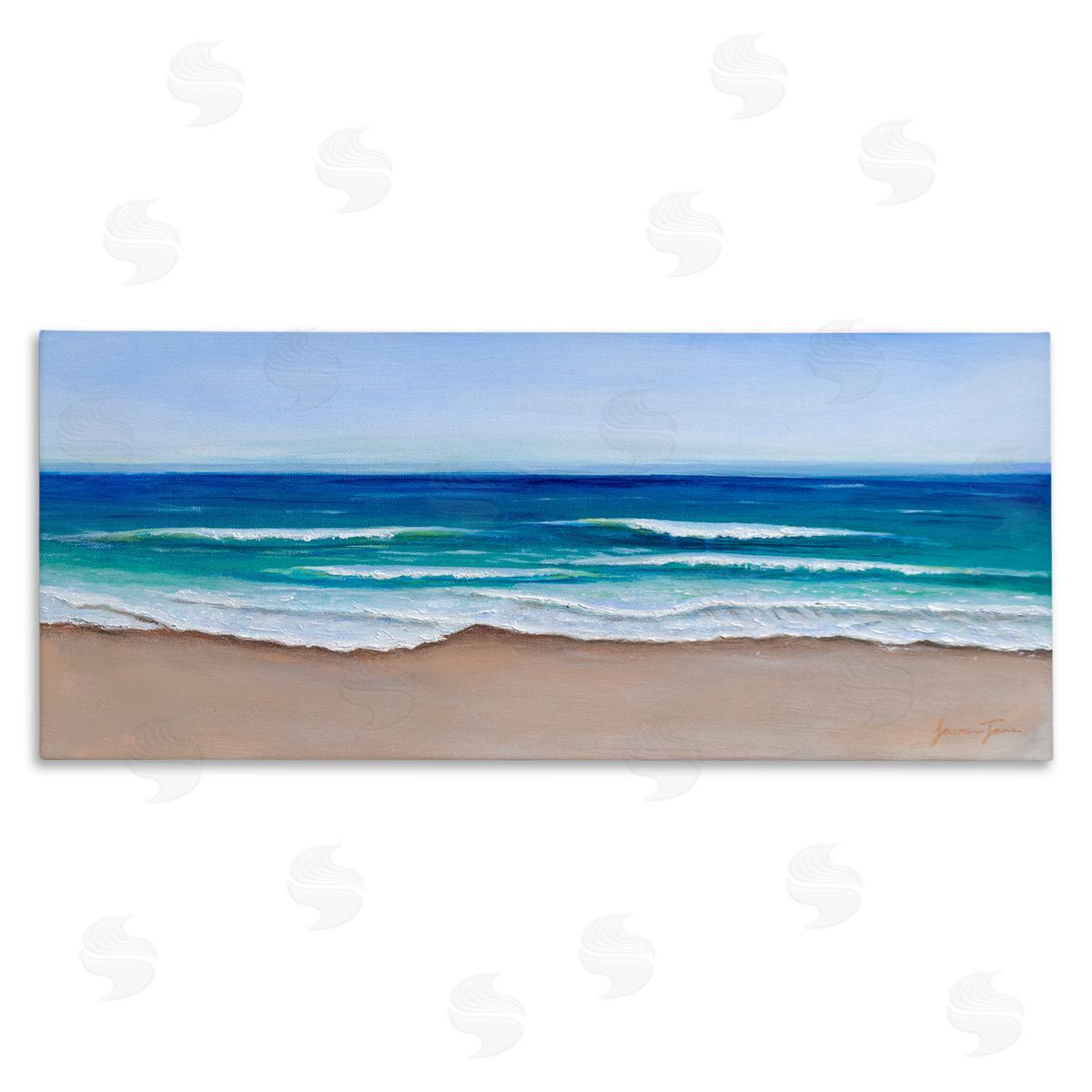 Lauren Jane Vibrant Blue Beach Coast Ocean Shoreline Panoramic Painting