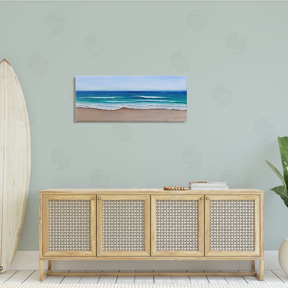 Lauren Jane Vibrant Blue Beach Coast Ocean Shoreline Panoramic Painting