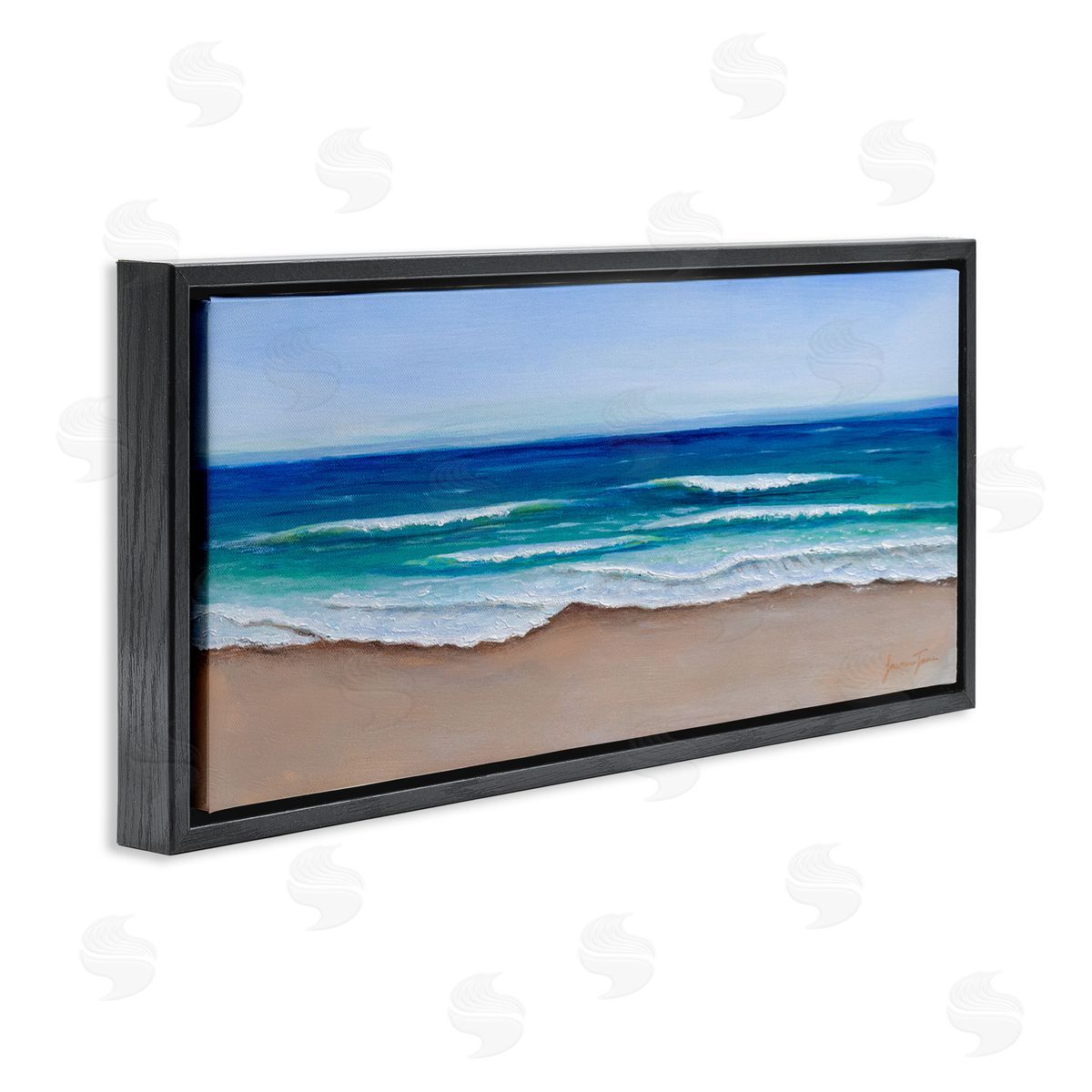 Lauren Jane Vibrant Blue Beach Coast Ocean Shoreline Panoramic Painting