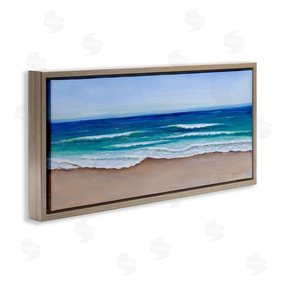 Lauren Jane Vibrant Blue Beach Coast Ocean Shoreline Panoramic Painting