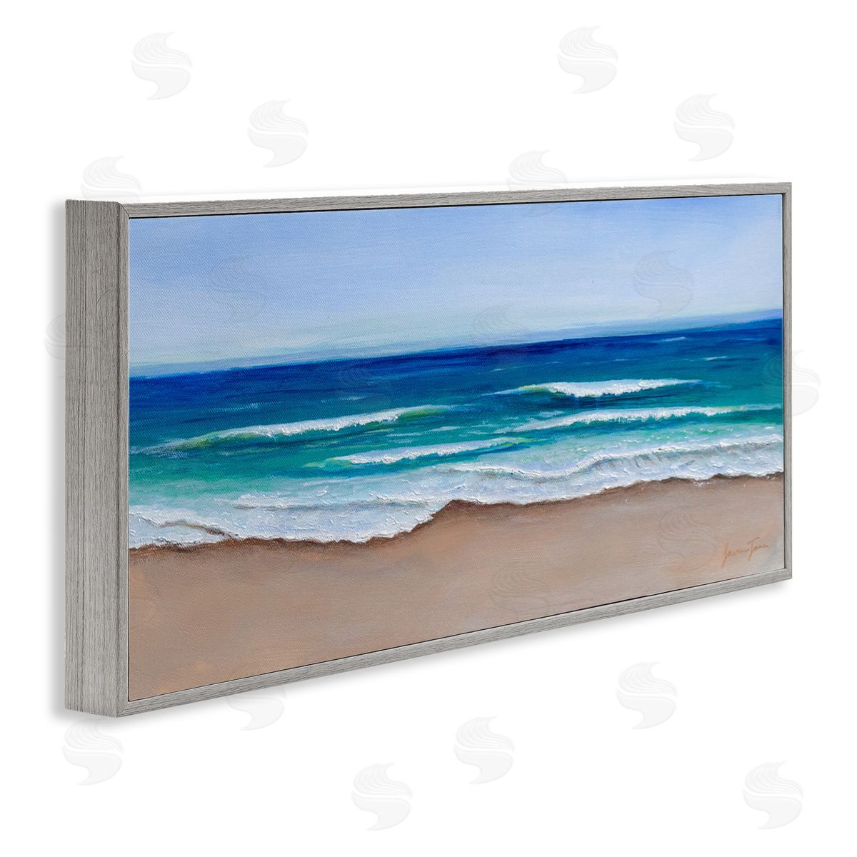 Lauren Jane Vibrant Blue Beach Coast Ocean Shoreline Panoramic Painting