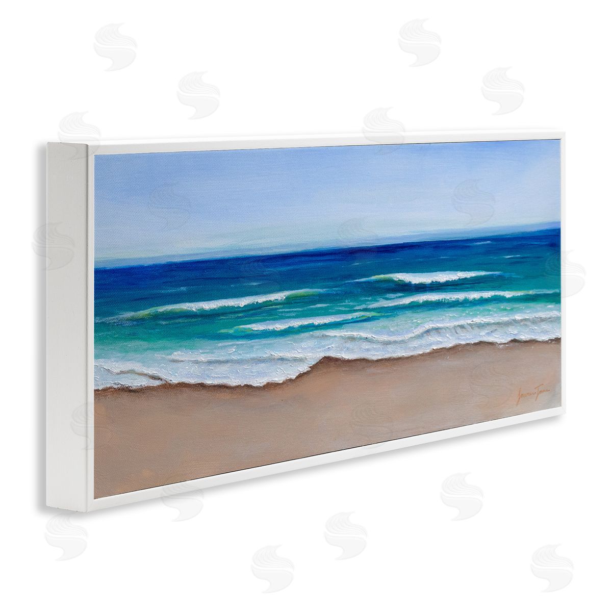 Lauren Jane Vibrant Blue Beach Coast Ocean Shoreline Panoramic Painting