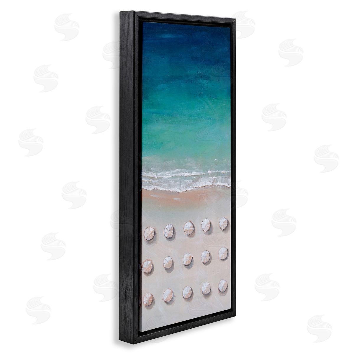 Aerial Umbrellas on Beach Coast Black Floating Frame Canvas Wall Art, Home Decor by Lauren Jane