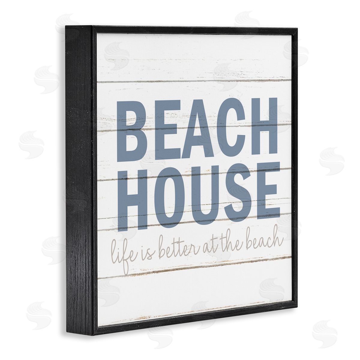 Kim Allen Beach House Life Is Better Phrase Planked Pattern Black Framed Glicee Wall Art Print
