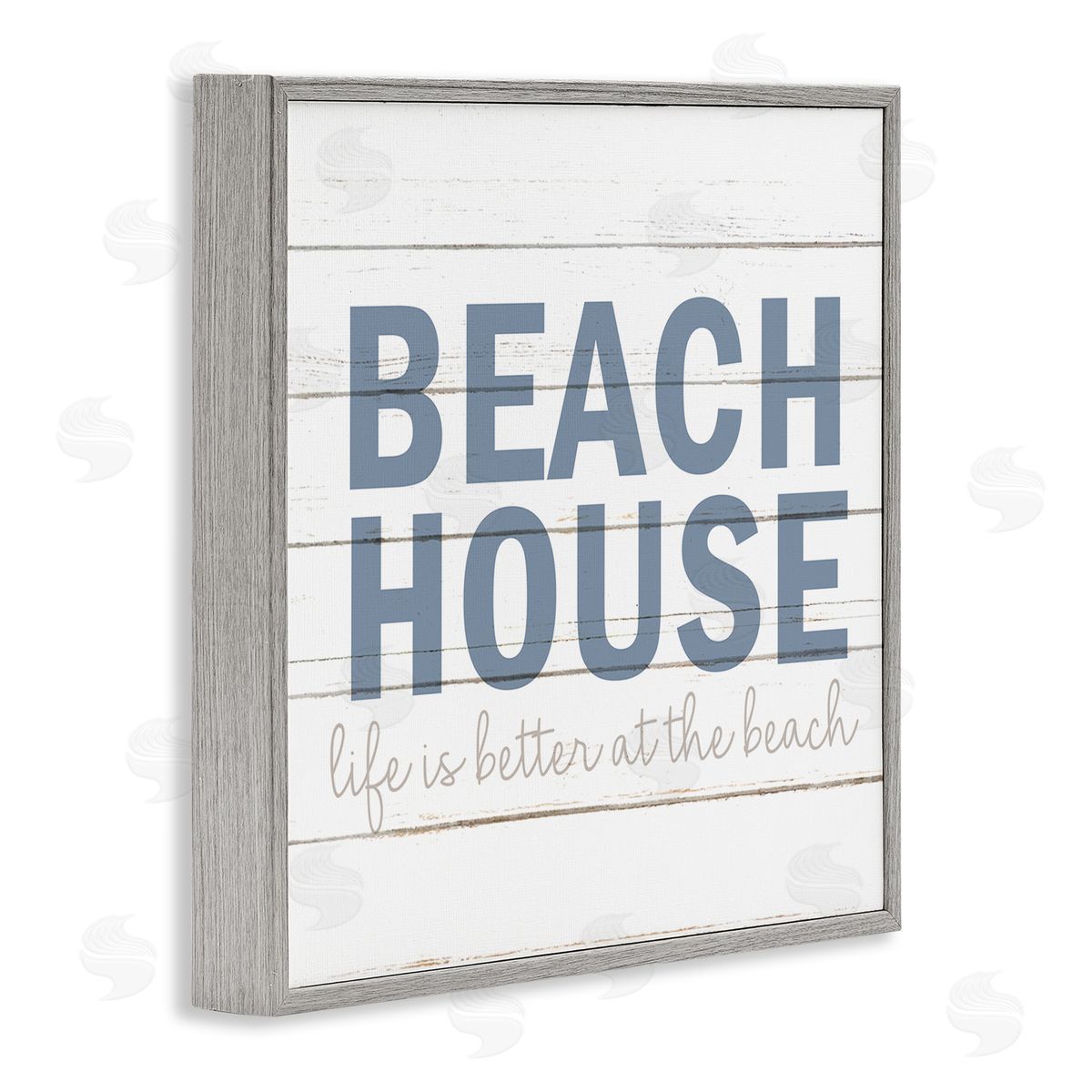 Kim Allen Beach House Life Is Better Phrase Planked Pattern Gray Framed Glicee Wall Art Print