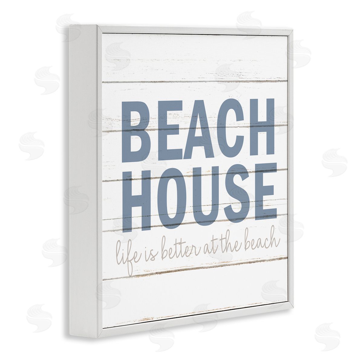 Kim Allen Beach House Life Is Better Phrase Planked Pattern White Framed Glicee Wall Art Print