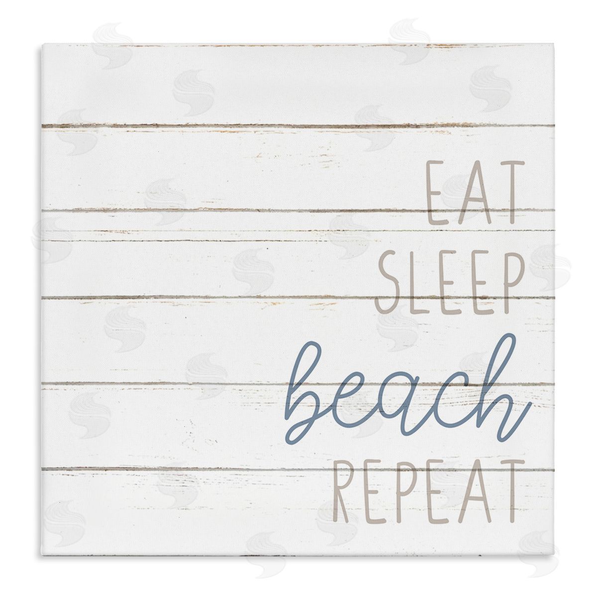 Kim Allen Eat Sleep Beach Repeat Phrase White Planked Pattern Stretched Canvas Wall Art Print