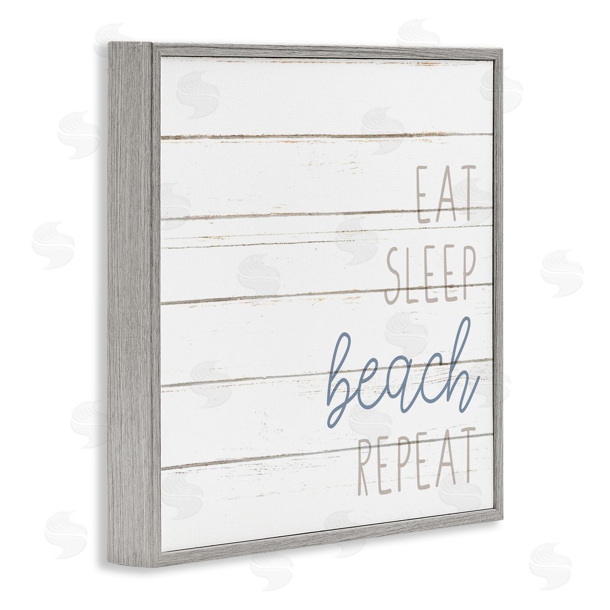 Kim Allen Eat Sleep Beach Repeat Phrase White Planked Pattern Gray Framed Glicee Wall Art Print