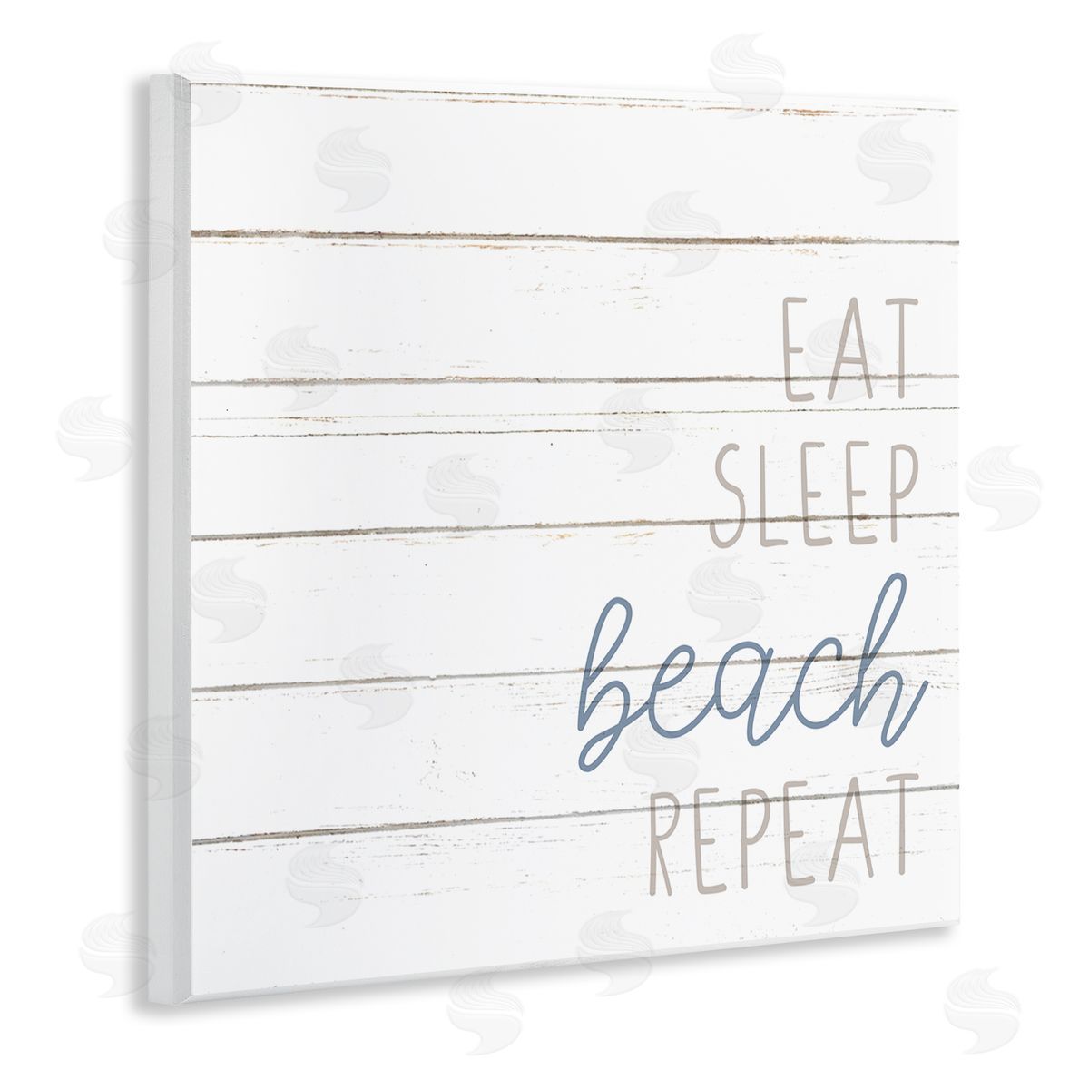Kim Allen Eat Sleep Beach Repeat Phrase White Planked Pattern Wooden Wall Plaque Art Print