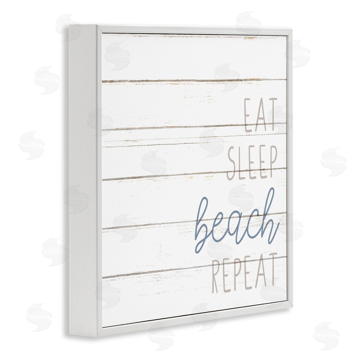 Kim Allen Eat Sleep Beach Repeat Phrase White Planked Pattern White Framed Glicee Wall Art Print