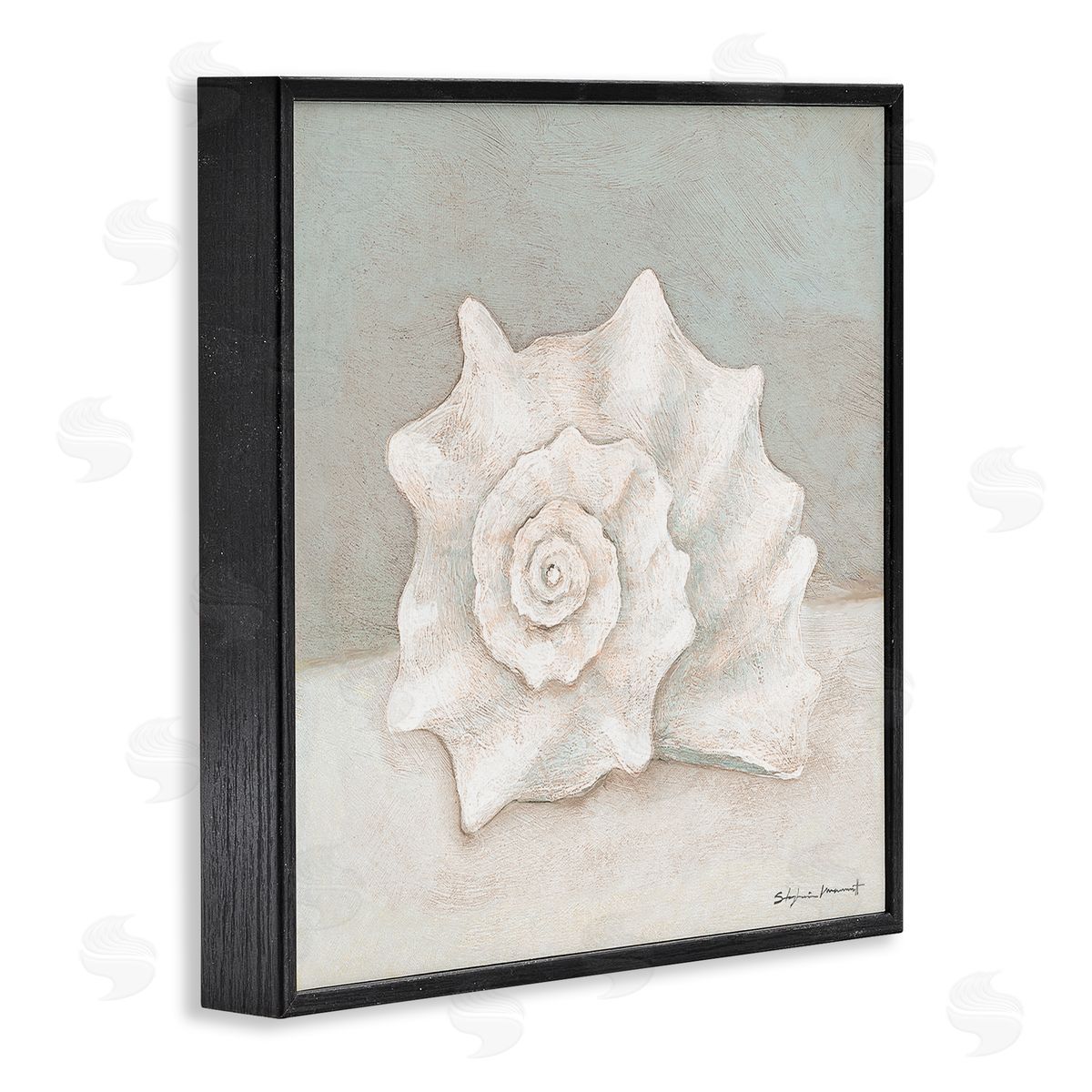 Stephanie Workman Marrott Conch Shell Minimal Beige Grey Seashell Nautical Animal Black Framed Glicee Wall Art Print