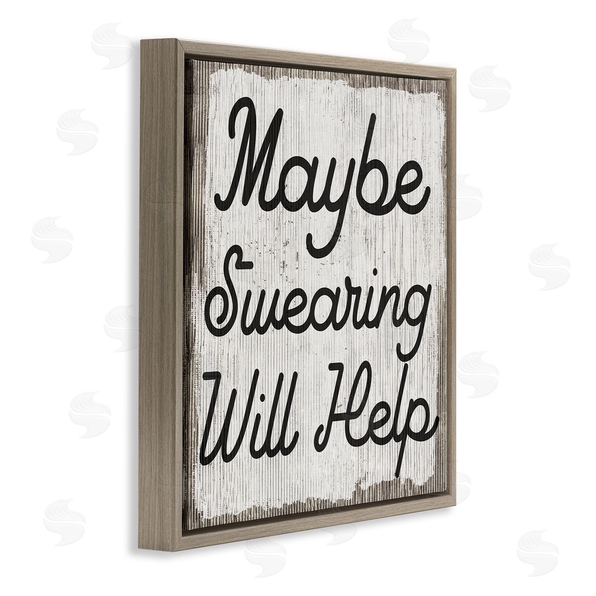 Stupell Studio Maybe Swearing Will Help Funny Rustic Phrase Brown Floating Frame Canvas Wall Art Print