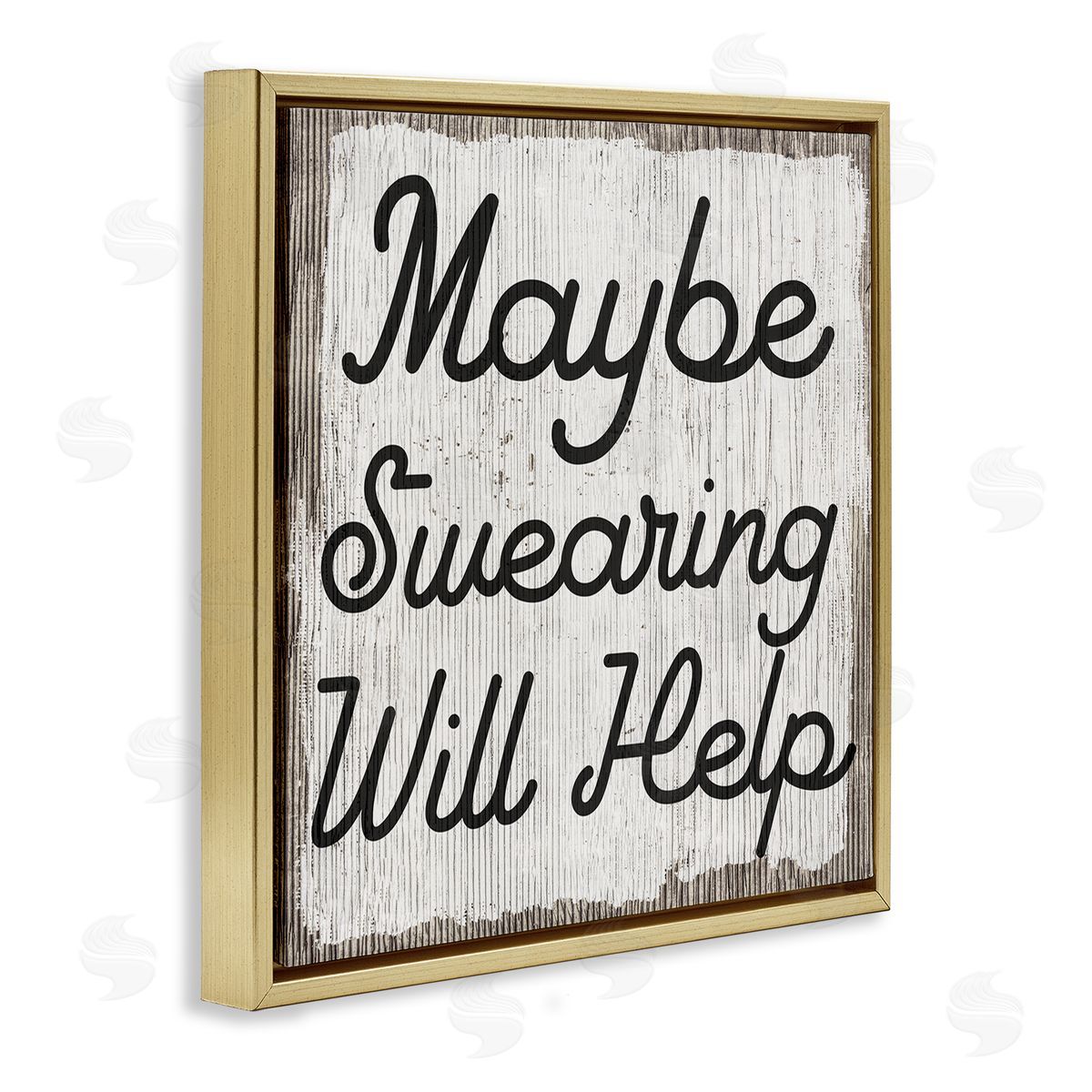 Stupell Studio Maybe Swearing Will Help Funny Rustic Phrase Gold Floating Frame Canvas Wall Art Print
