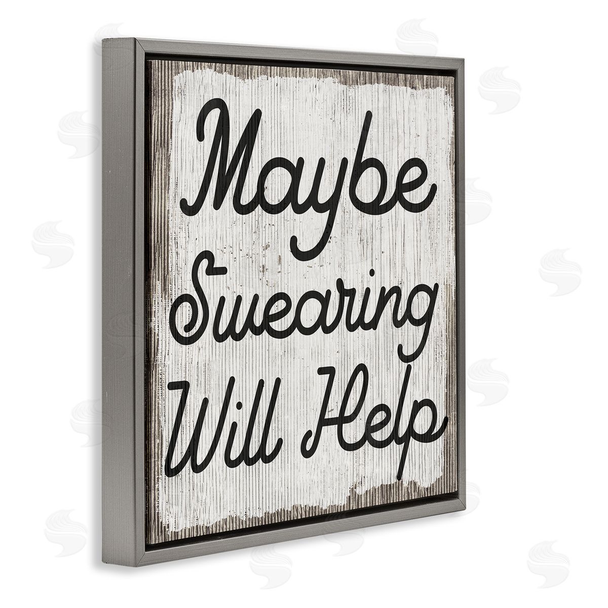 Stupell Studio Maybe Swearing Will Help Funny Rustic Phrase Gray Floating Frame Canvas Wall Art Print
