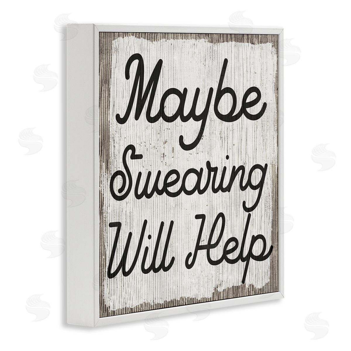 Stupell Studio Maybe Swearing Will Help Funny Rustic Phrase White Framed Glicee Wall Art Print